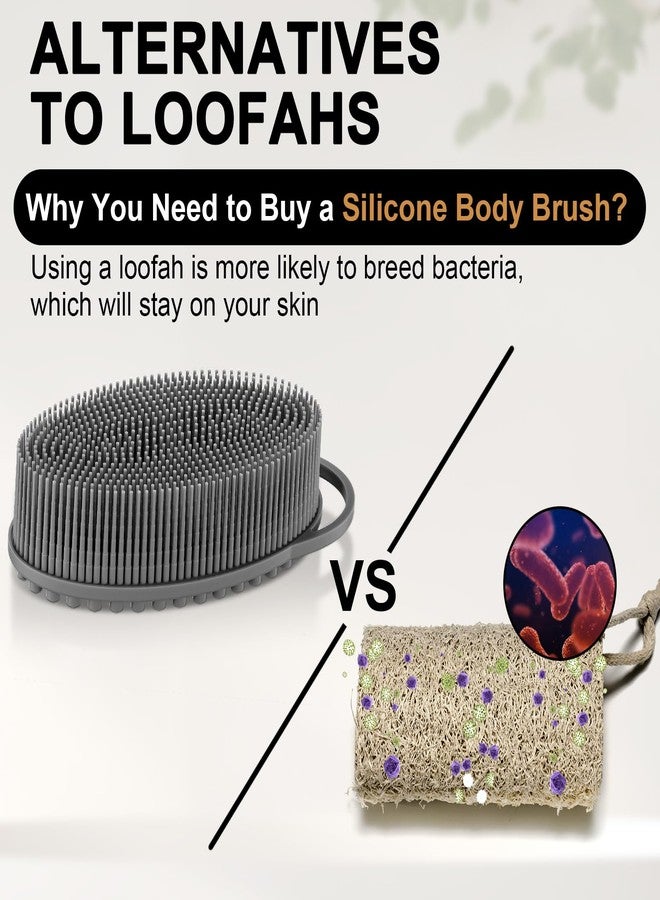 ميتين ليفة تقشير الجسم من السيليكون من ميتين مع حلقة، ليفة تقشير الجسم للرجال والنساء، ليفة سيليكون للاستحمام، سيليكون ناعم للاستحمام وروتين العناية بالبشرة (رمادي) - Image 2